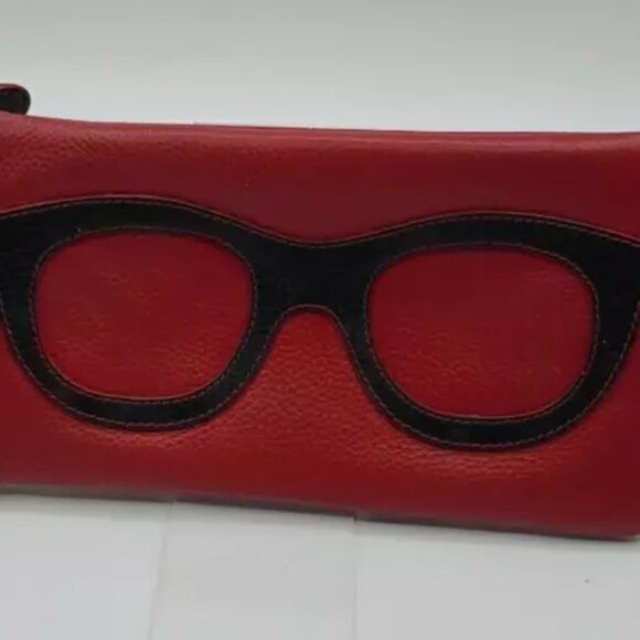 ILI New York Leather Eyeglass Case Zippered Glasses Frame Wallet Red Black NEW - Picture 3 of 10
